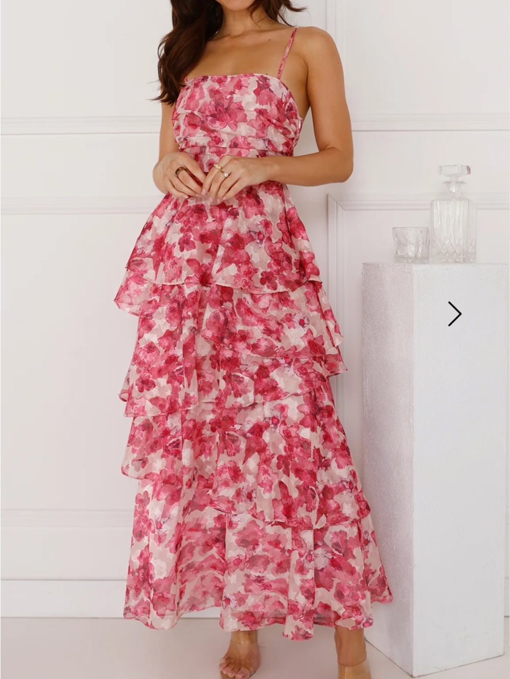 Hello Molly Floral Tiered Pink Maxi Dress